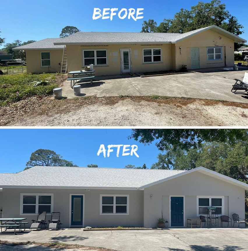 Before and after exterior painting transformation