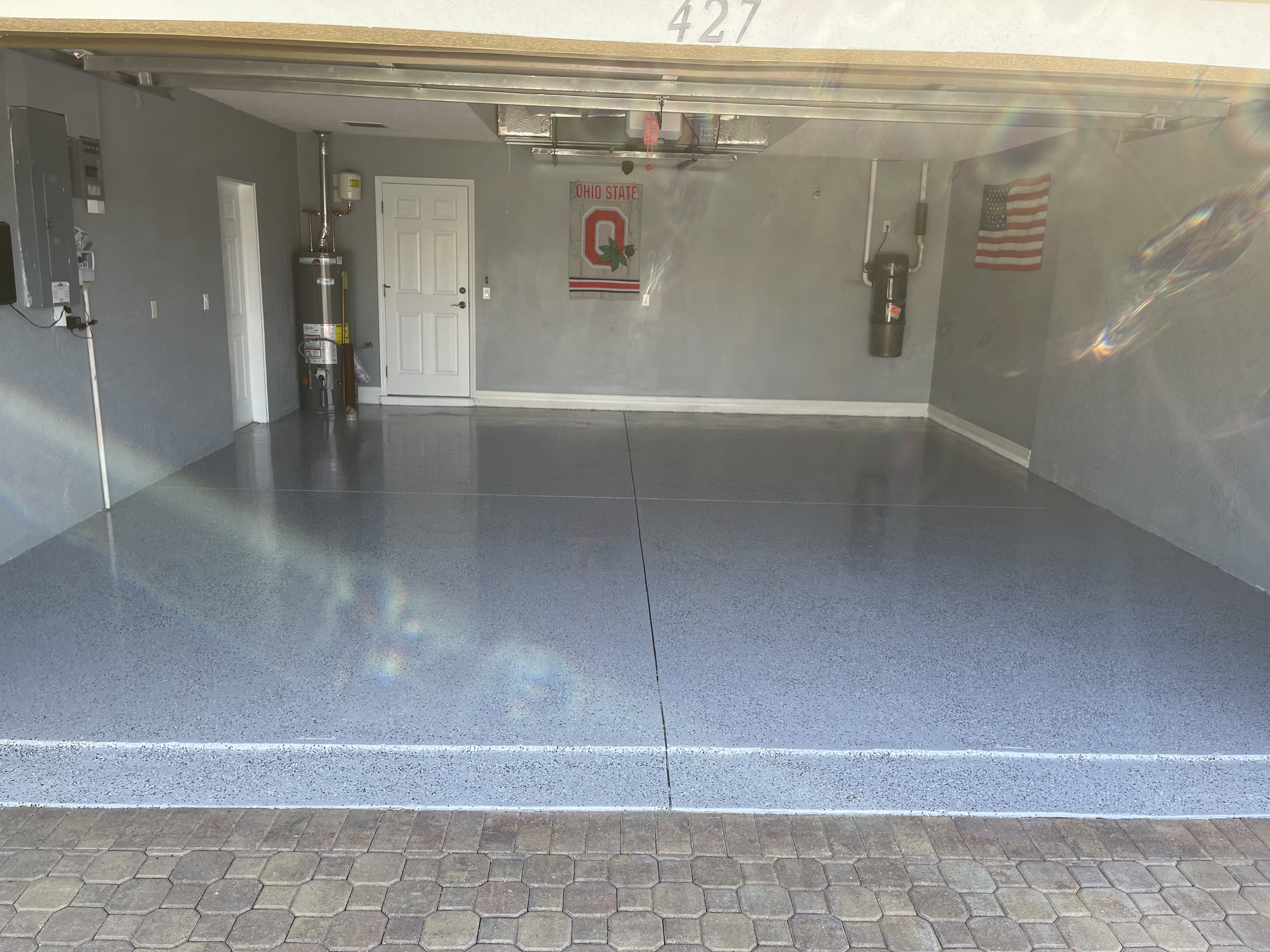 Finished garage floor coating