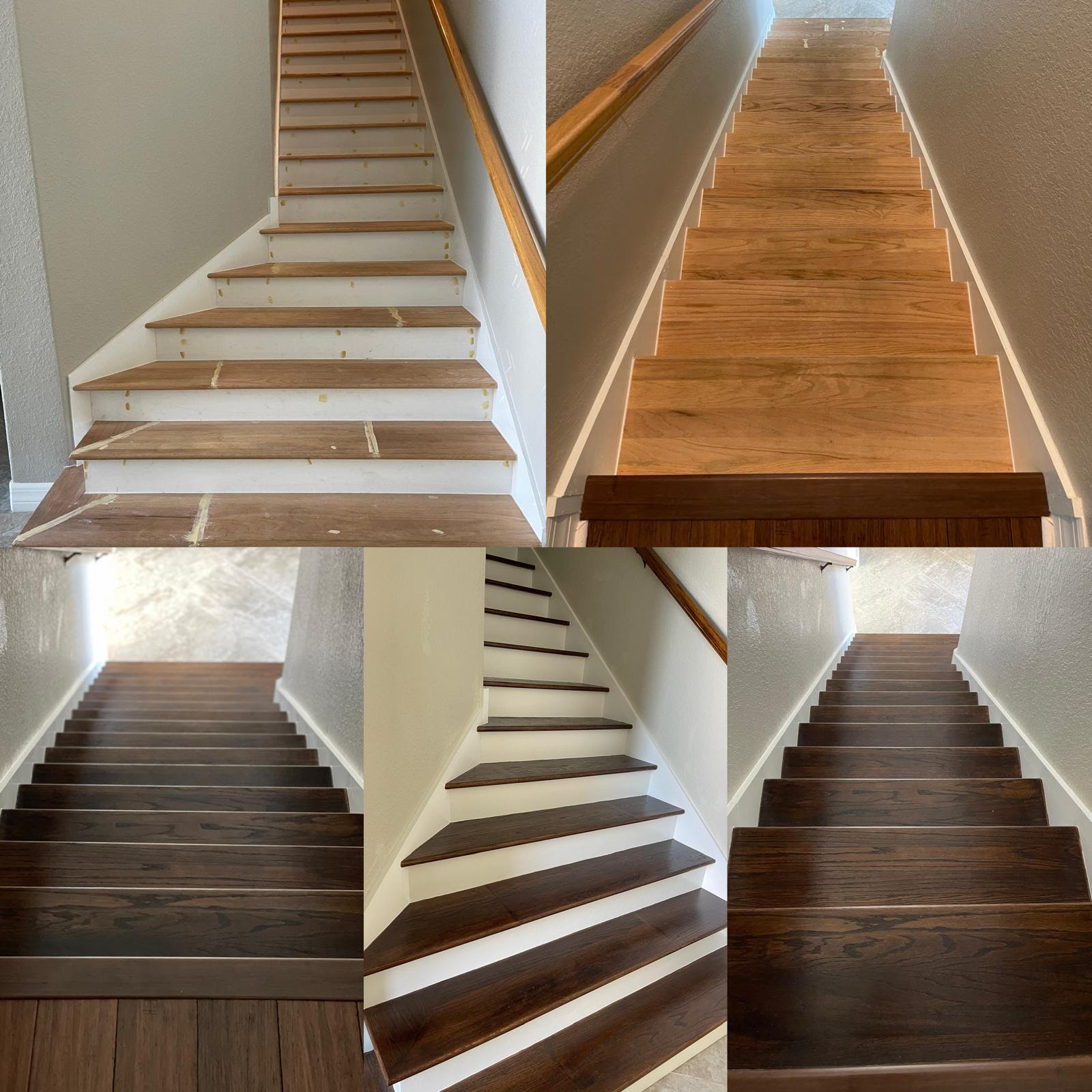 Wood stairs with stained treads and finished risers
